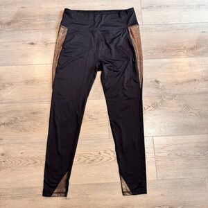MTA Sport Athletic Leggings High Waist Activewear Side Stripe Black Large‎ L